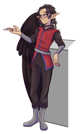 Phoenix leaning against a poorly-drawn counter with a smirk, holding out a playing card.